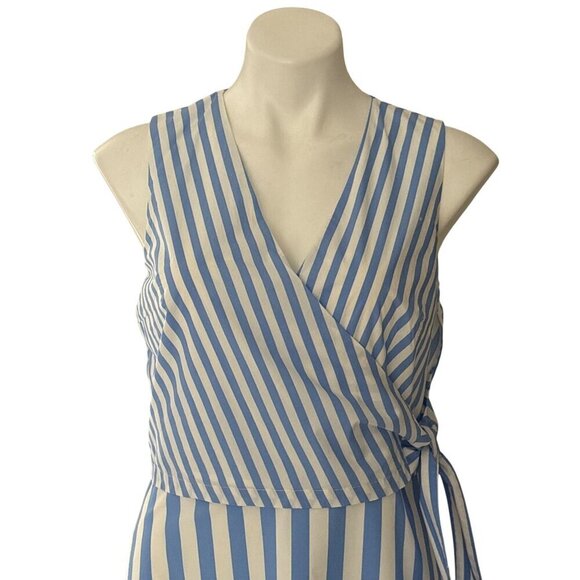 Ann Taylor Striped Poplin Wrap Dress, Blue White Women's Size 8 - Picture 4 of 12